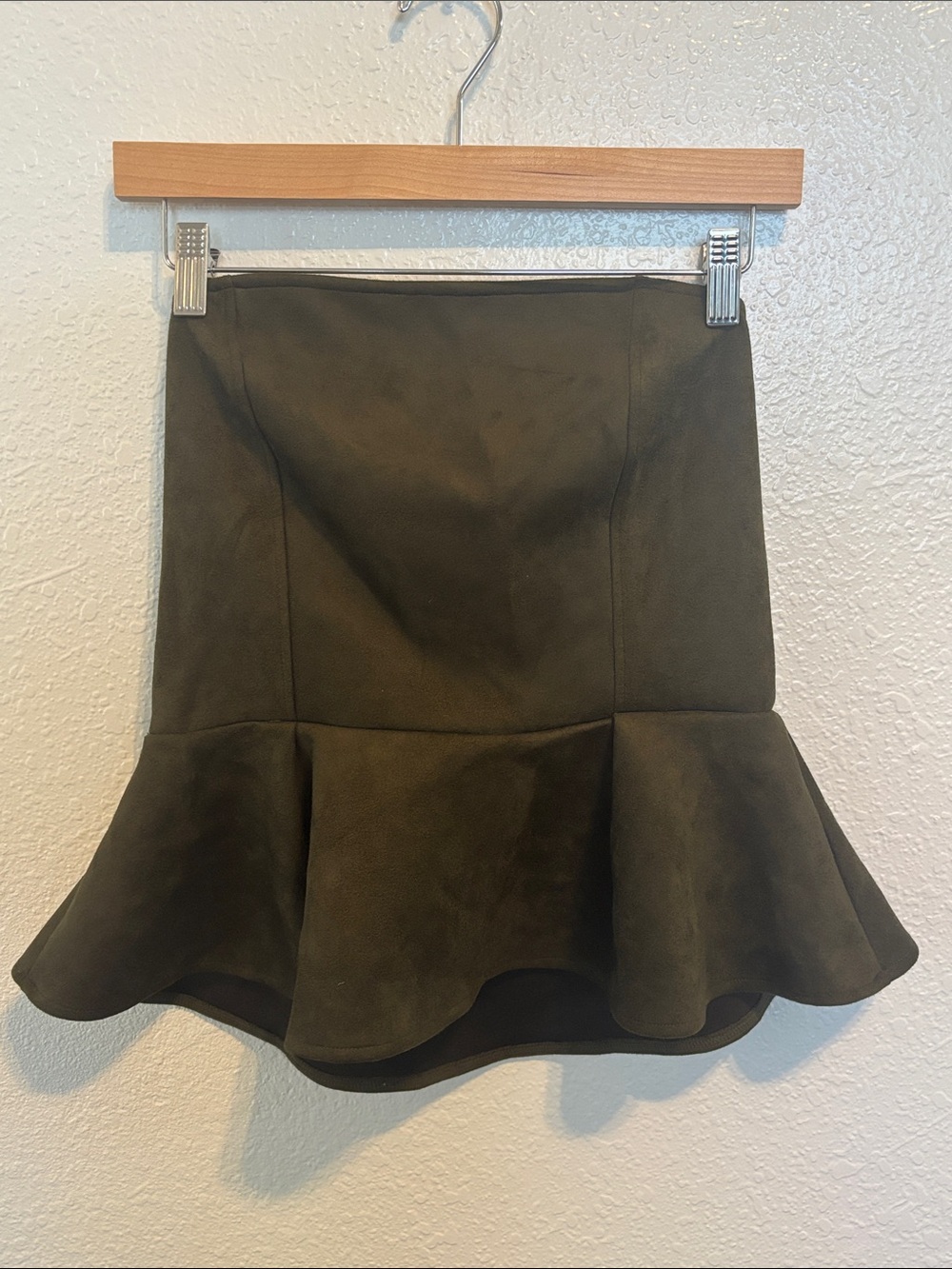 Olive Green Flared Hem Peplum Blouse